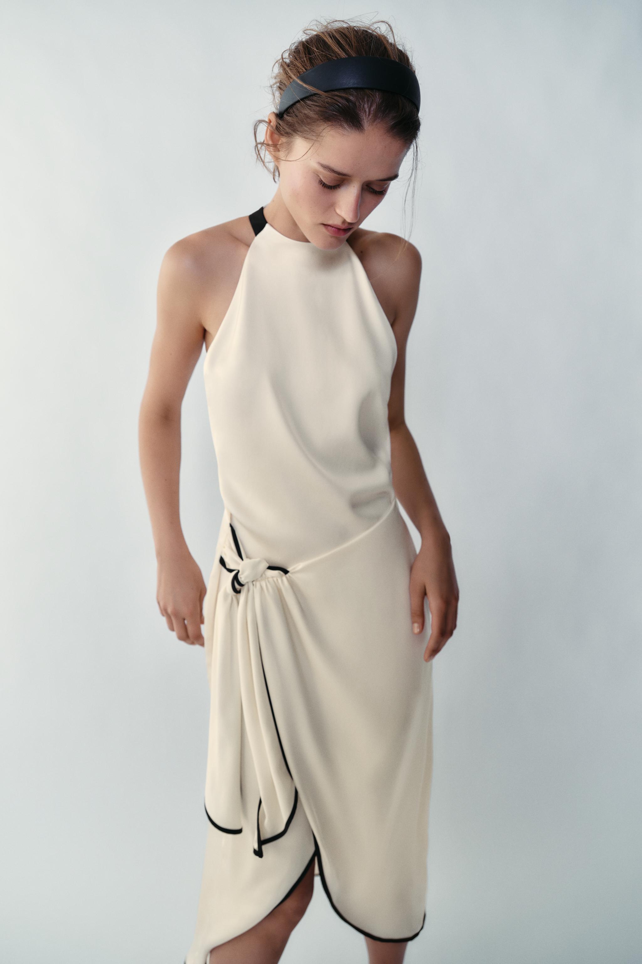 CONTRAST PIPING WRAP MIDI DRESS